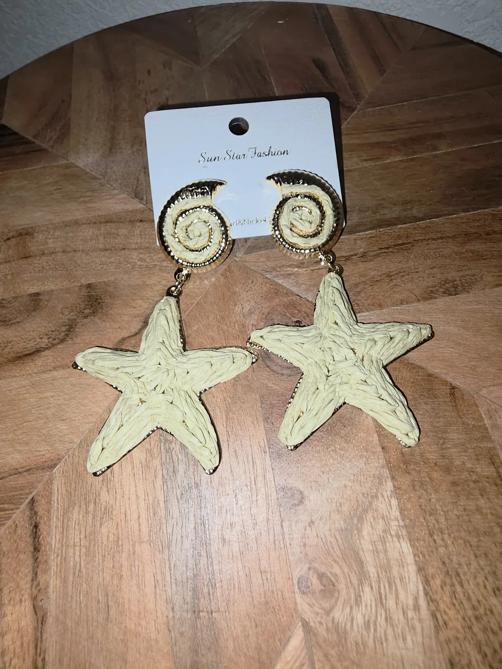 Rafia Star & Seashell Statement Drop Earrings In Natural With Gold-Tone Accents
